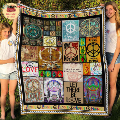 Vibrant Hippie Sign Fleece Blanket – Cozy Flower Print with Mink Sherpa Backing: Stylish & Snuggle-Worthy