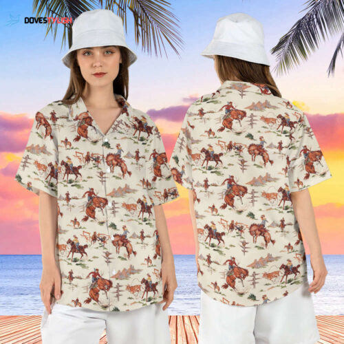 Western Cowboy Hawaiian Shirt, Men’s Cowboy Aloha Shirt, Country Boy Short Sleeve Shirt, Cowboy Riding Horse Hawaii Shirt, Cowboy Life