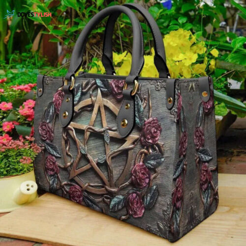 Unique Wicca Leather Handbag: 3D Rose Star Design  Handmade Vintage Custom Bag – Perfect for Travel & Teachers