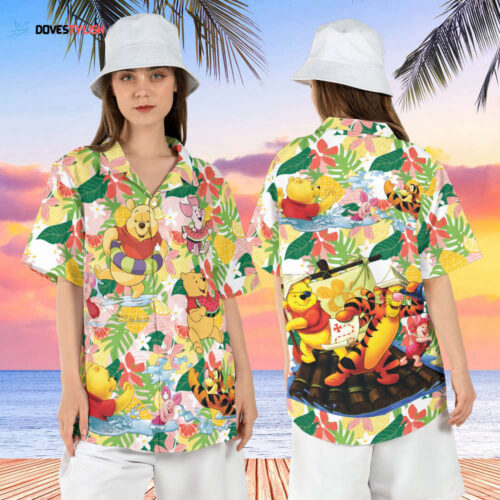 Winnie the Pooh Pineapple Hawaiian Shirt, Pooh Bear Tropical Hawaii Shirt, Disneyland Summer Aloha Shirt, Pooh and Friends Button Up Shirt