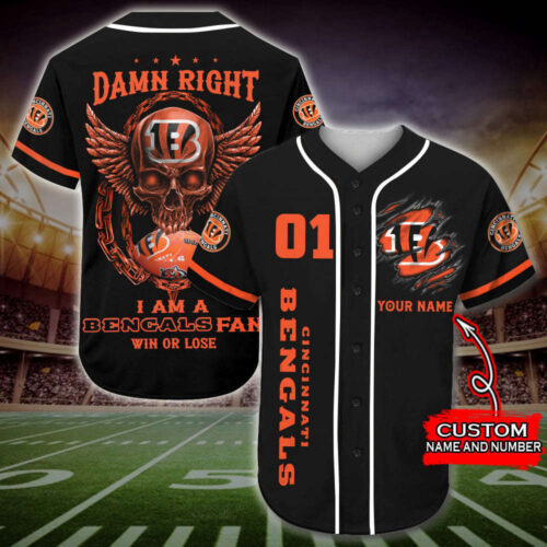 Trending 2023 Personalized Cincinnati Bengals Damn Right Skull All Over Print 3D Baseball Jersey