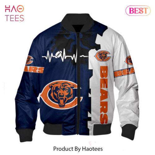 NEW FASHION 2023 Chicago Bears Bomber Jacket graphic heart ECG line
