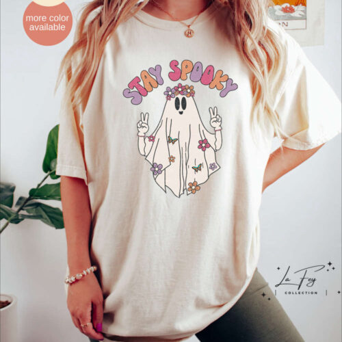 Halloween Shirt, Comfort Colors Retro Stay Spooky Shirt, Cute Ghost Shirt, Spooky Season, Vintage Fall Shirt