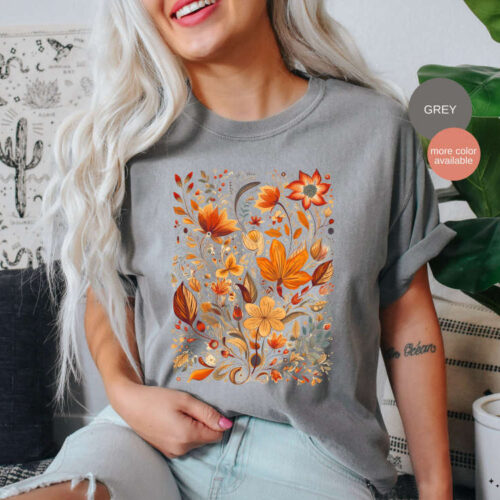 Fall Flower Shirt, Cottagecore Vintage Flowers Comfort Colors Tee, Wildflower Shirt, Garden Lover Gift, Autumn Shirt