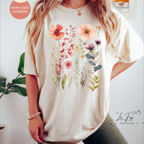 Vintage Pressed Flowers Comfort Colors Shirt, Vintage Cottagecore Shirt, Goblincore Shirt, Boho Wildflowers Shirt, Nature Shirt