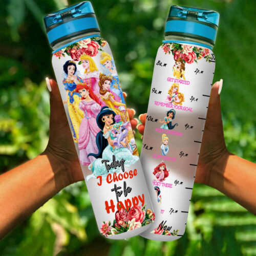 All Disney Princesses Graphic Cartoon 32oz Water Tracker Bottle