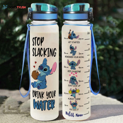 AM Time Coconut Stitch Cute Disney Graphic Cartoon Water Tracker Bottle Sport