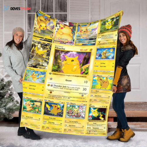 Anime Lover Collection: Custom Pikachu Gnaw Trading Card Blanket – Cozy Anime Merchandise