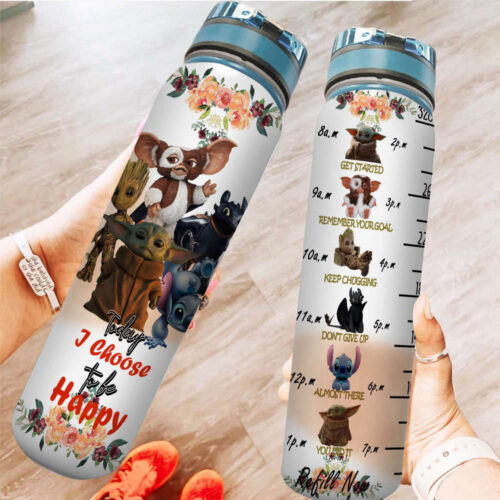 Baby Yoda Groot Stitch Cute Disney Graphic Cartoon Water Tracker Bottle
