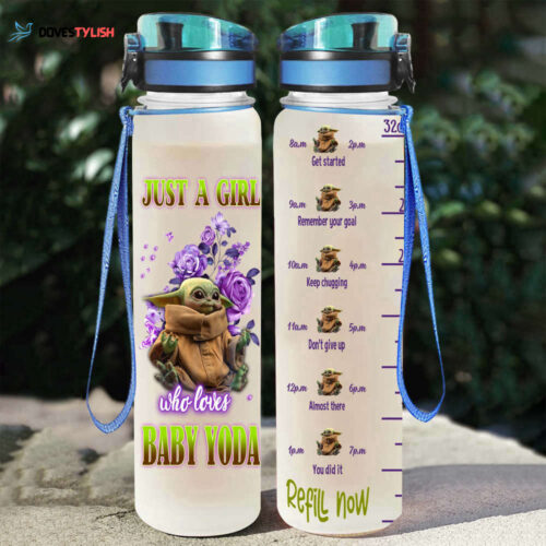 Baby Yoda Purple Floral Cute Disney Graphic Cartoon Water Tracker Bottle