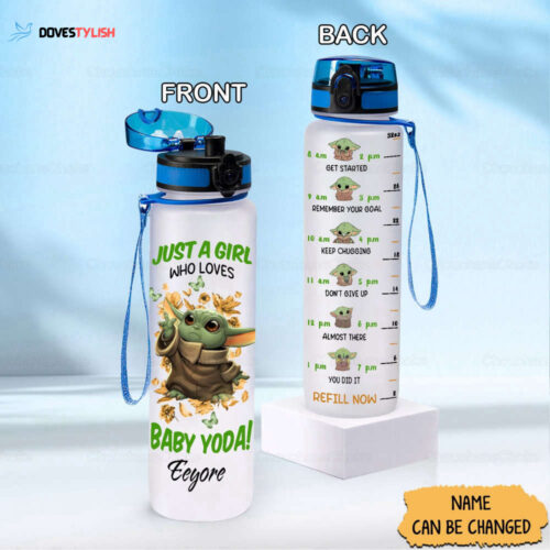 Baby Yoda Water Tracker Bottle, Baby Yoda Drink Bottle, Star Wars Water Tracker, Baby Yoda Gifts, Yoda Plastic Bottle, 32oz Water Bottle