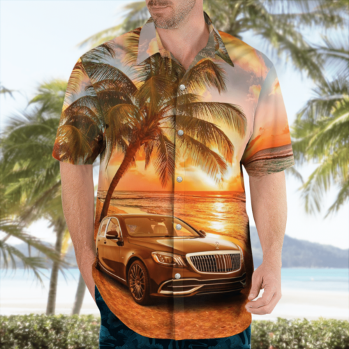 Beautiful View Of Mercedes-Benz S-class 2022 On Sunset Beach Hawaiian Shirts