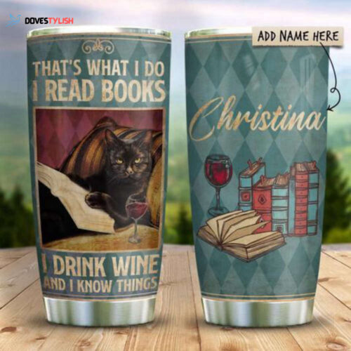 Black Cat Books Personalized Kd2 Stainless Steel Tumbler, Personalized Tumblers, Tumbler Cups, Custom Tumblers