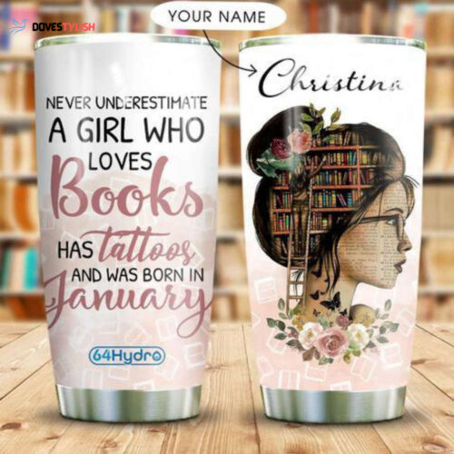 Book Girl Tattoo Personalized Stainless Steel Tumbler, Personalized Tumblers, Tumbler Cups, Custom Tumblers