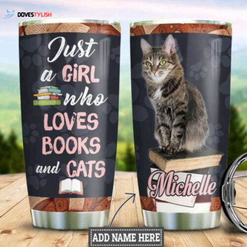 Book Cat Personalized Stainless Steel Tumbler, Personalized Tumblers, Tumbler Cups, Custom Tumblers