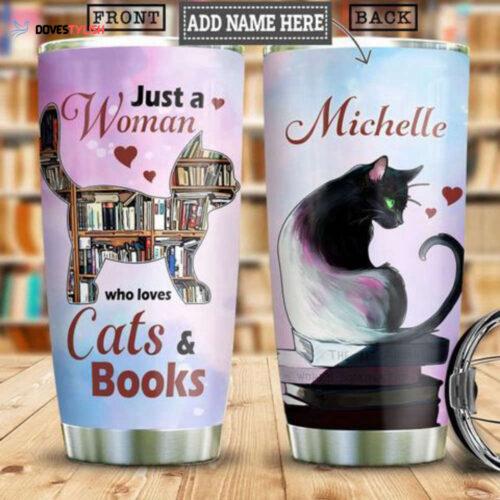 Books And Cats Personalized Stainless Steel Tumbler, Personalized Tumblers, Tumbler Cups, Custom Tumblers