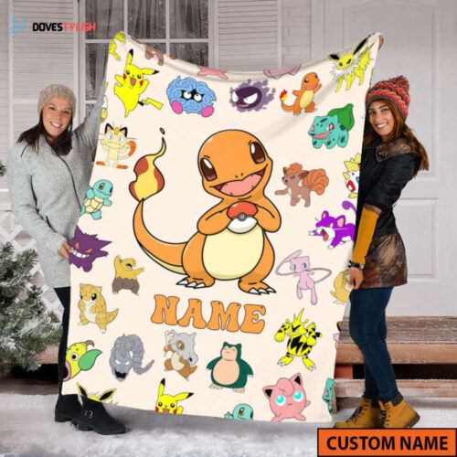 Custom Cozy PKM Charmander & Friends Blanket – Personalized Baby & Kid Fleece Mink Squad