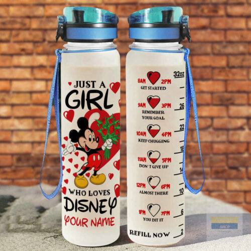 Custom Just A Girl Who Loves Disney Mickey Water Tracker Bottle