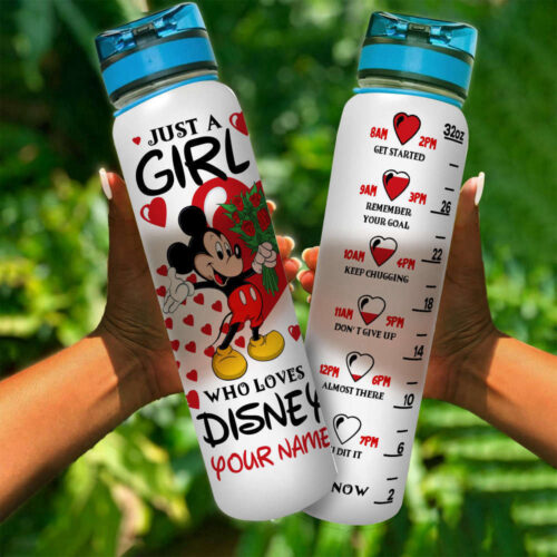 Custom Just A Girl Who Loves Disney Water Tracker Bottle