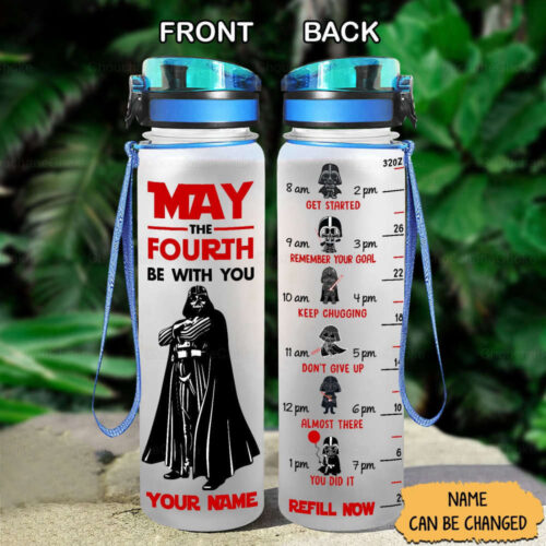 Darth Vader Water Tracker Bottle, Personalized Mandalorian Water Bottle, Funny Sports Bottle, Darth Vader Bottle, Star Wars Water Bottle