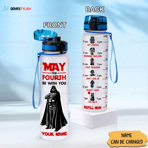 Darth Vader Water Tracker Bottle, Personalized Mandalorian Water Bottle, Funny Sports Bottle, Darth Vader Bottle, Star Wars Water Bottle