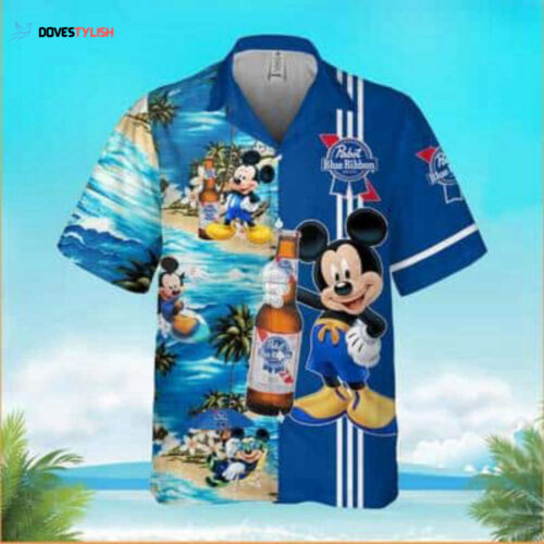 Disney Mickey Mouse Pabst Blue Ribbon Hawaiian Shirt – Perfect Beer Lovers Gift!