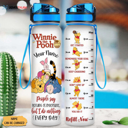 Pooh Water Tracker Bottle, Pooh Lover, Daily Water Tracker, Pooh Bear Gym Bottle, Winnie The Pooh Gifts, Custom Name Pooh Drink Bottle