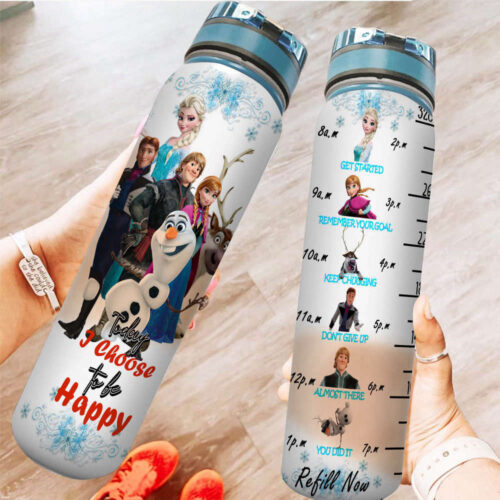 Elsa Anna Kristoff Olaf Sven Frozen Disney Graphic Water Tracker Bottle