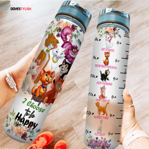 Pink Marie Cat Lover OCD Cute Disney Water Tracker Bottle