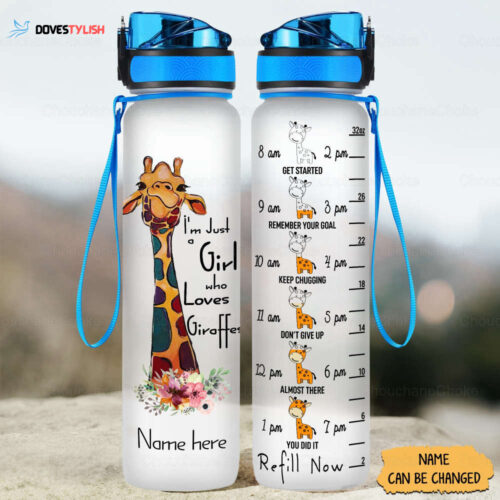 Giraffe Water Tracker Bottle, Funny Giraffe Water Bottle, Personalized Giraffe Water Tracker, Fitness Water Bottle, Personalized Gifts
