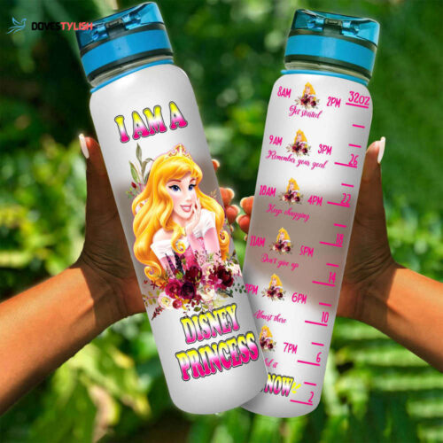 I Am Aurora Princess Disney Graphic Cartoon 32oz Water Tracker Bottle