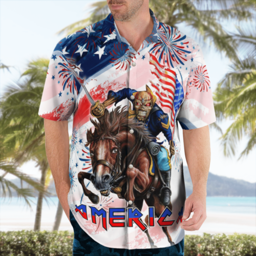 Iron America Flag Firework Pattern Hawaii Shirt