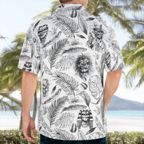 iron Maiden Black and white tropical Hawaiian shirt