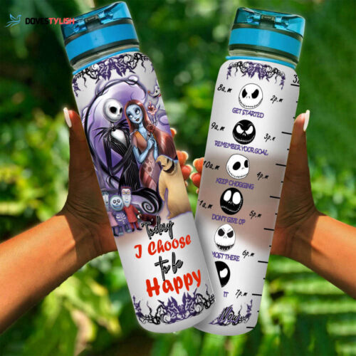 Jack Skellington Sally Purple Disney Graphic Cartoon Water Tracker Bottle