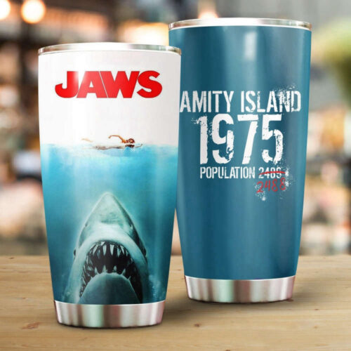 Jaws Tumbler, Amity Island 1975 Tumbler 20oz, Shark Jaws Tumbler, Horror Wine Tumbler, Insulated Tumbler, Great White Shark, Tumbler For Men