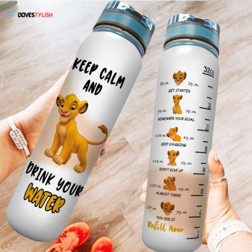 Keep Calm Simba The Lion King Cute Disney Water Tracker Bottle