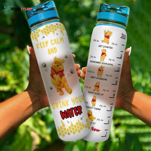 Keep Calm Winnie The Pooh And Bees Cute Disney Cartoon Water Tracker Bottle