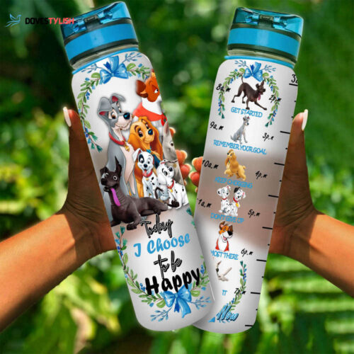 Lady And Tramp Dogs Puppies Disney Graphic Cartoon Water Tracker Bottle