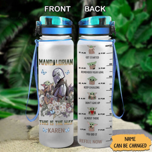 Mandalorian Water Tracker Bottle, Baby Yoda Water Tracker Bottle, Star Wars Bottle, This Is The Way, Personalized Water Bottle, Gift For Him