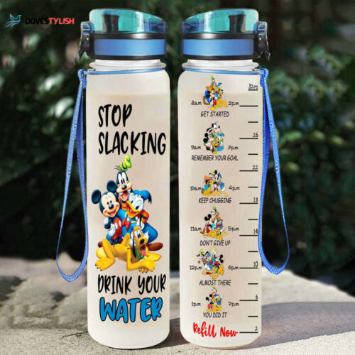 Mickey Donald Goofy Pluto Disney Graphic Cartoon 32oz Water Tracker Bottle
