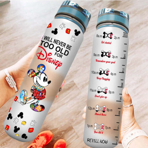 Mickey Never Too Old For Disney Graphic Cartoon 32oz Water Tracker Bottle