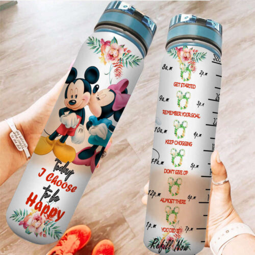 Minnie Kissing Mickey MouseDisney Graphic Cartoon 32oz Water Tracker Bottle