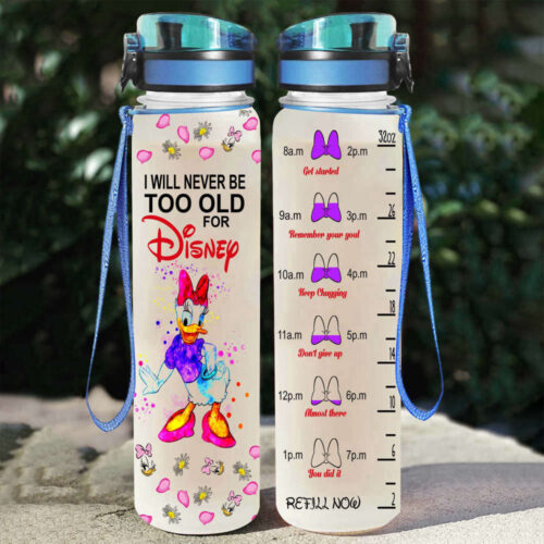 Never Too Old Daisy Duck Disney Graphic Cartoon Water Tracker Bottle