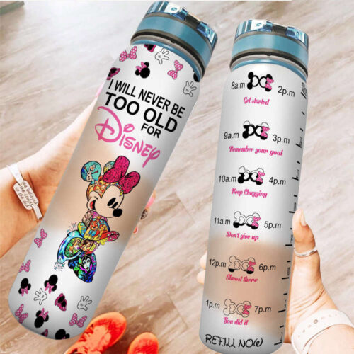 Never Too Old For Colorful Minnie Disney Cartoon 32oz Water Tracker Bottle