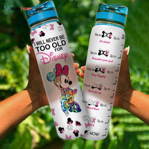 Never Too Old For Colorful Minnie Disney Cartoon 32oz Water Tracker Bottle