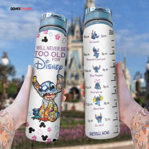 Never Too Old For Colorful Stitch Disney Cartoon 32oz Water Tracker Bottle