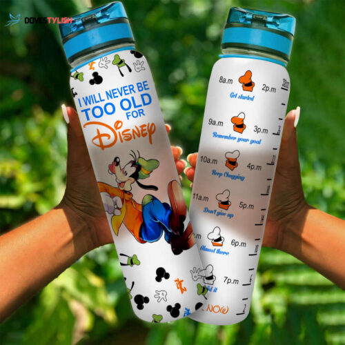 Never Too Old For Goofy Disney Graphic Cartoon 32oz Water Tracker Bottle