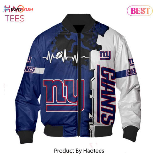 NEW FASHION 2023 New York Giants Bomber Jacket graphic heart ECG line