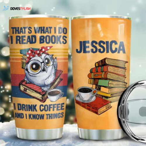 Cats And Books Personalized Stainless Steel Tumbler, Personalized Tumblers, Tumbler Cups, Custom Tumblers