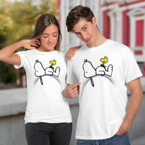 Peanuts Snoopy Woodstock Rainbow T-Shirt: Fun and Colorful Tee for Peanuts Fans